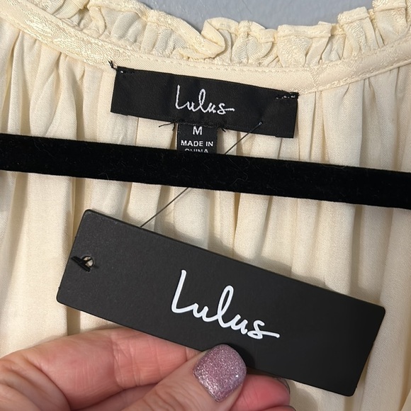 NWT Lulu’s Always the Sweetest Cream Jacquard Ruffled Mini Dress size Med - Picture 5 of 7